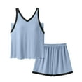 thumbnail image 5 of Voncos Sleeveless Pajamas for Women Plus Size Cozy Loungewear Tank Tops and Shorts 2 Piece Sleepwear with Padding- Sky Blue, 5 of 8