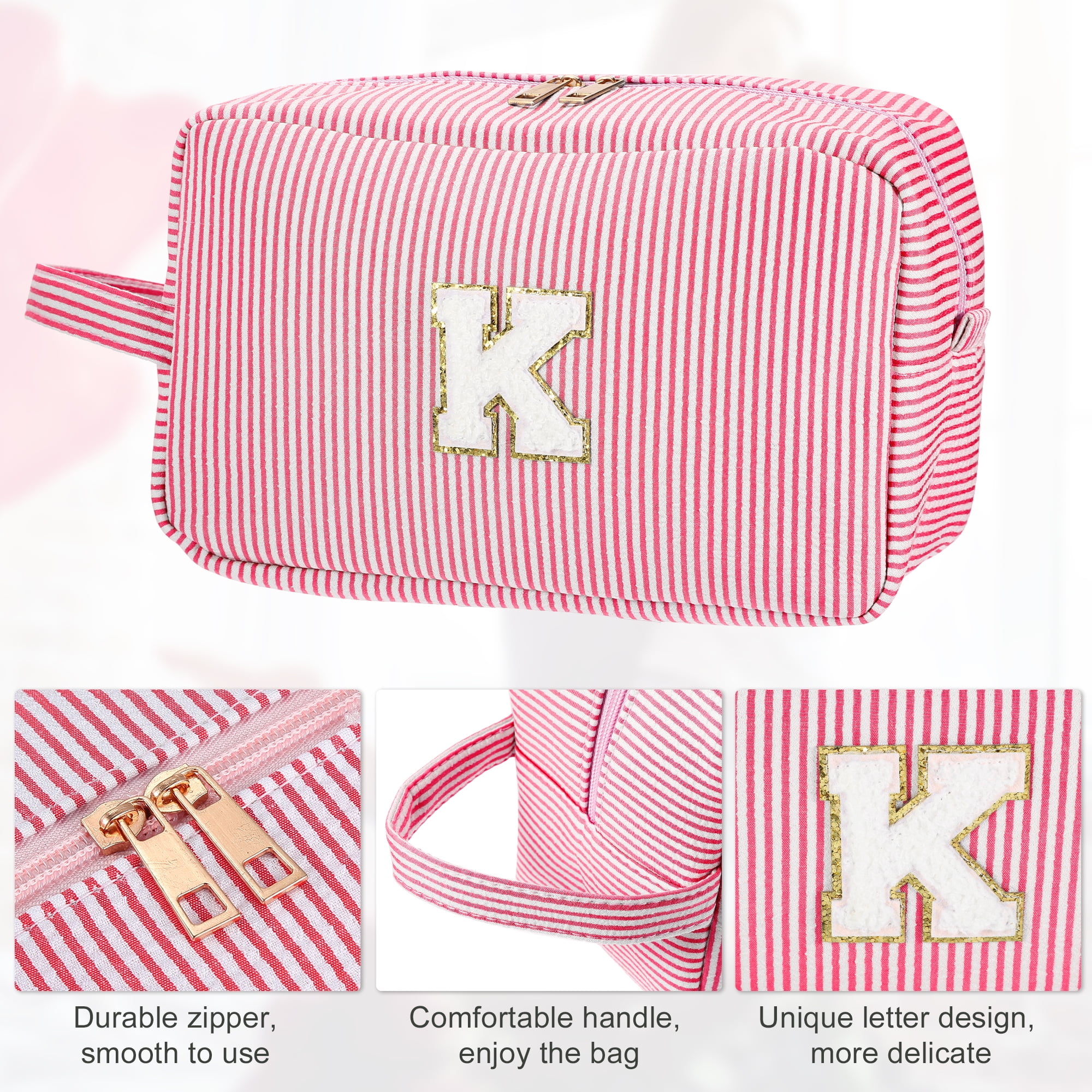 Unique Bargains Personalized Initial Make Up Bag K Cosmetic Bag Travel Makeup Bag Red