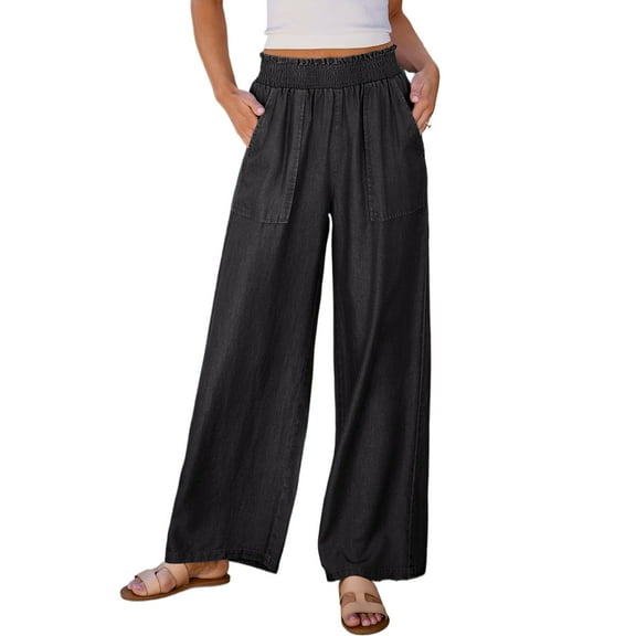 Women's High Waist Wide Leg Jeans with Ruffles and Side Pockets - Black | [ZhiHiMeRi] | (US 20-22)2XL