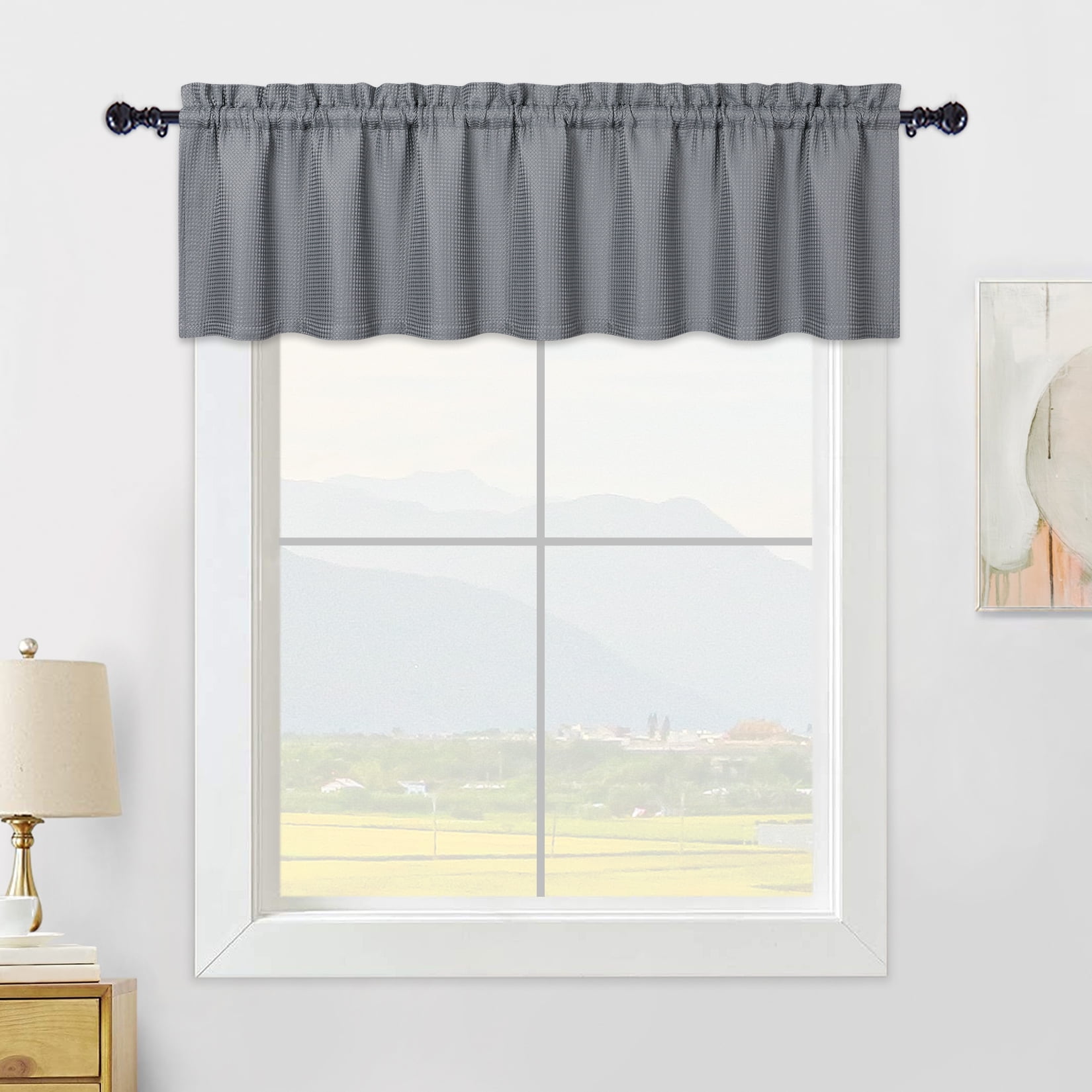 Haperlare Gray Valance Curtain 15 inches Long Waterproof Farmhouse ...