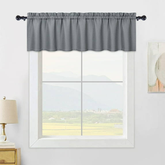 Haperlare Gray Valance Curtain 15 inches Long Waterproof Farmhouse Waffle Weave Light Filtering Cafe Thicken Fabric Rod Pocket Tailored Valance