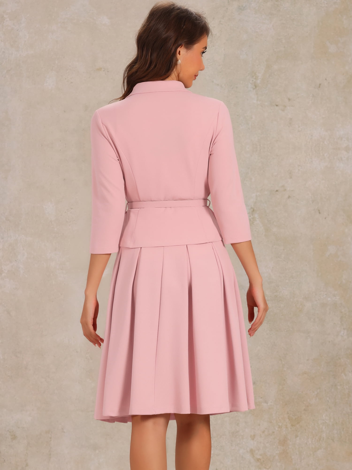 DARING DIVA Women's 2 Pcs Long Sleeve Jacket Pleated Skirt Suit Sets S Dusty Pink
