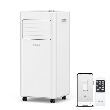 DELLA Smart WiFi Enabled 10000 BTU Portable Air Conditioner w/ Heat Pump Cools Up To 450 Sq.Ft. Work with Alexa,Geo Fencing Cooling, Dehumidifier & Fan Portable AC Unit w/Remote Control & Window Kit
