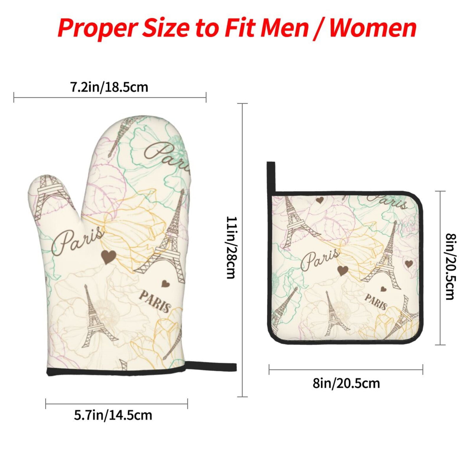Eifel Tower Paris Flower Vintage 4Pcs Oven Mitts and Pot Holders Sets Oven Kitchen Gloves Hot Pads for Cooking BBQ Baking Grilling