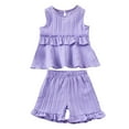 thumbnail image 1 of Hiiyo Boys Casual Summer Outfits Solid Color Sleeveless Ruffle Top Shorts Set, 1 of 8