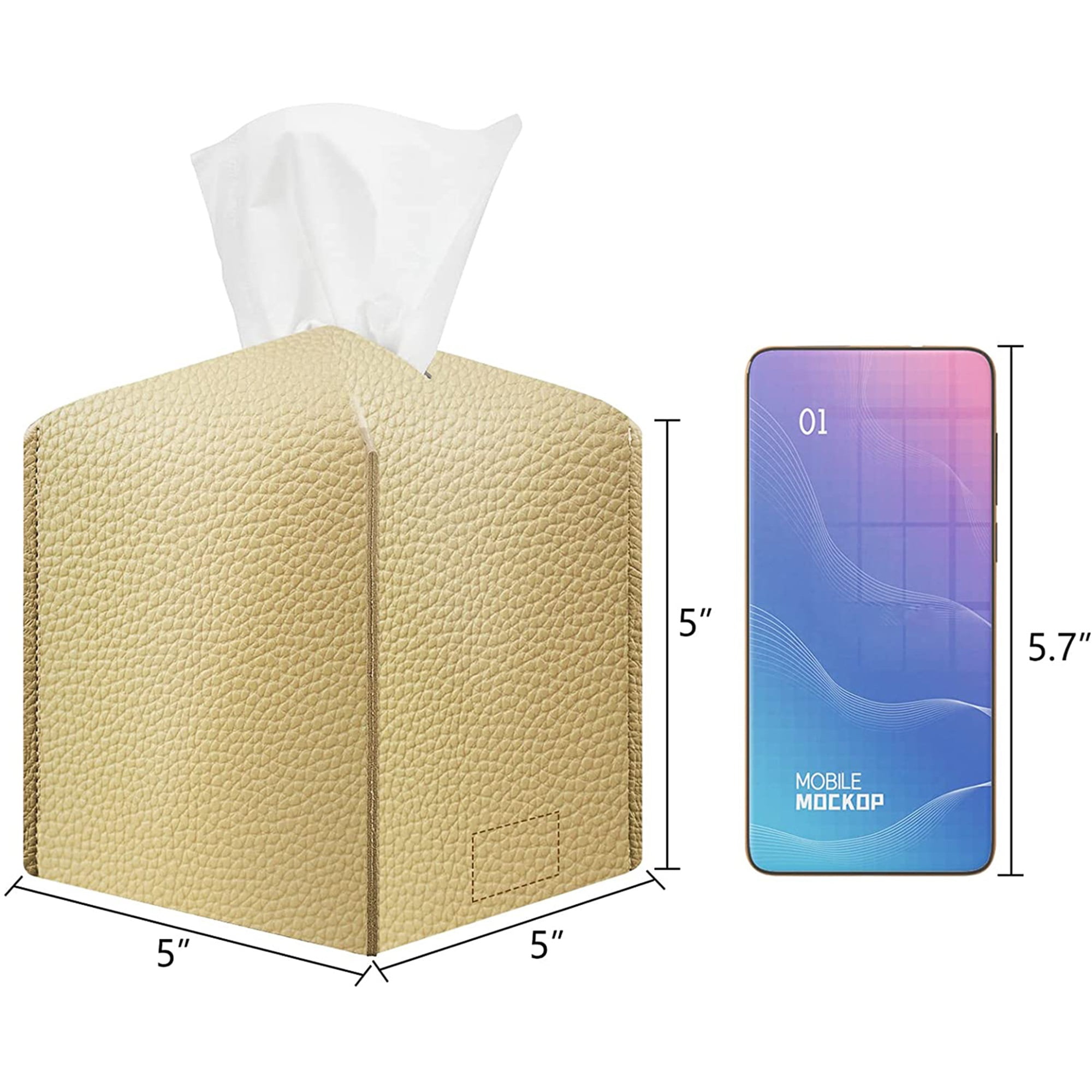 JYYYBF Two Pack Tissue Box Covers Modern PU Leather Kleenex Square Tissue Box Holder For Desktop Bedside Table Bathroom Beige