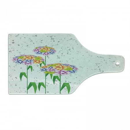 

Floral Cutting Board Colorful Flowers Daisies with Green Leaves Nature Garden Botanical Art Image Decorative Tempered Glass Cutting and Serving Board Wine Bottle Shape Multicolor by Ambesonne