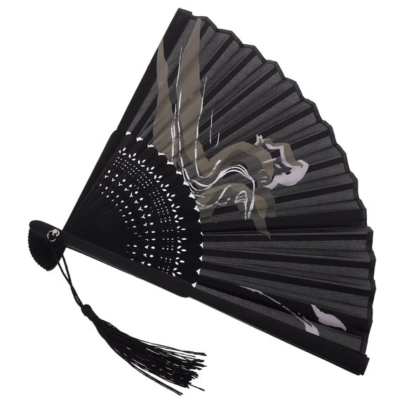 BESTYASH Traditional Black Chinese Folding Fan Bamboo Cloth Handheld Fan for Decorative Use