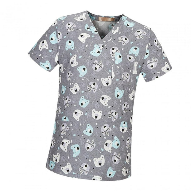 Uniforme de enfermería con escote en V, cómodo y duradero para hombre. Gris