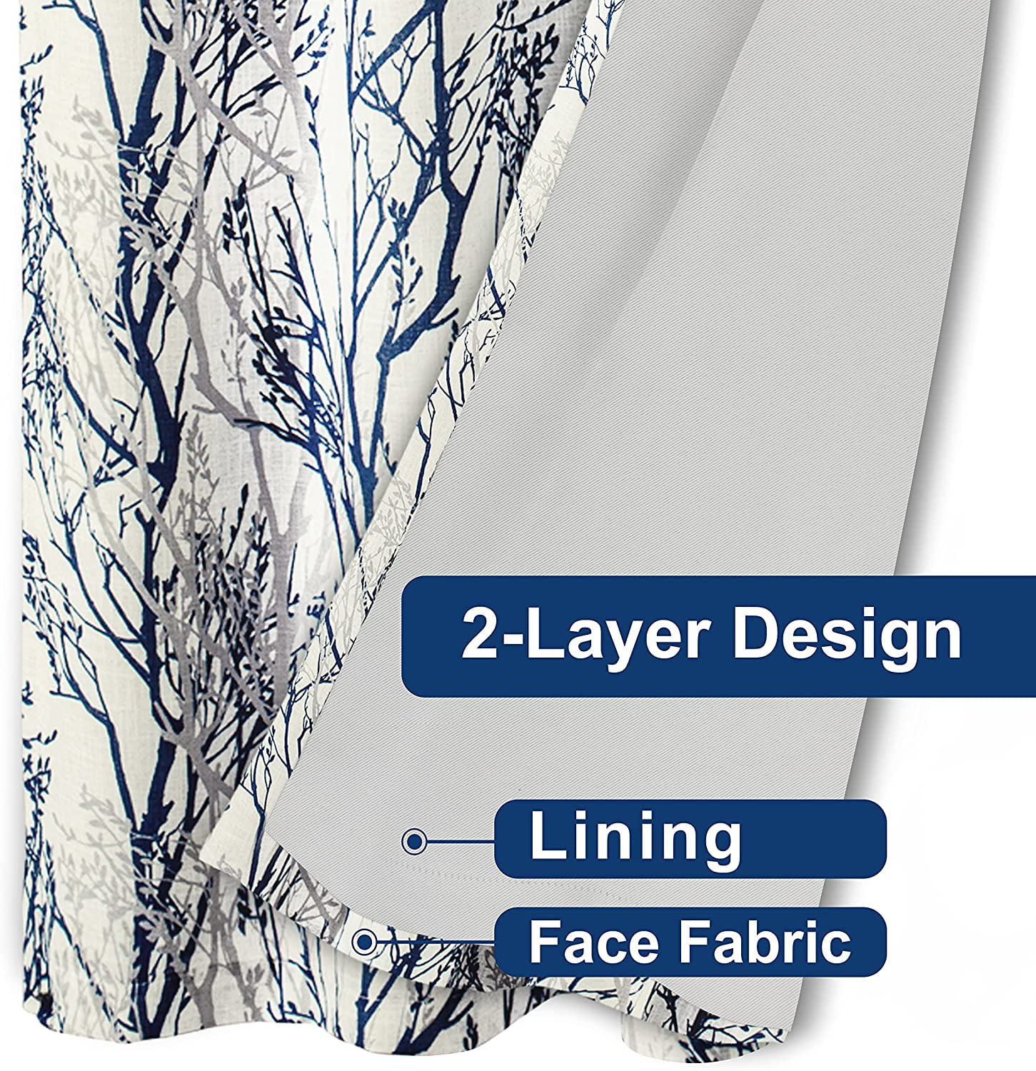 DriftAway Tree Branch Linen Blend Botanical Pattern Painting Blackout Grommet Lined Window Curtains 52"Wx84"L Blue