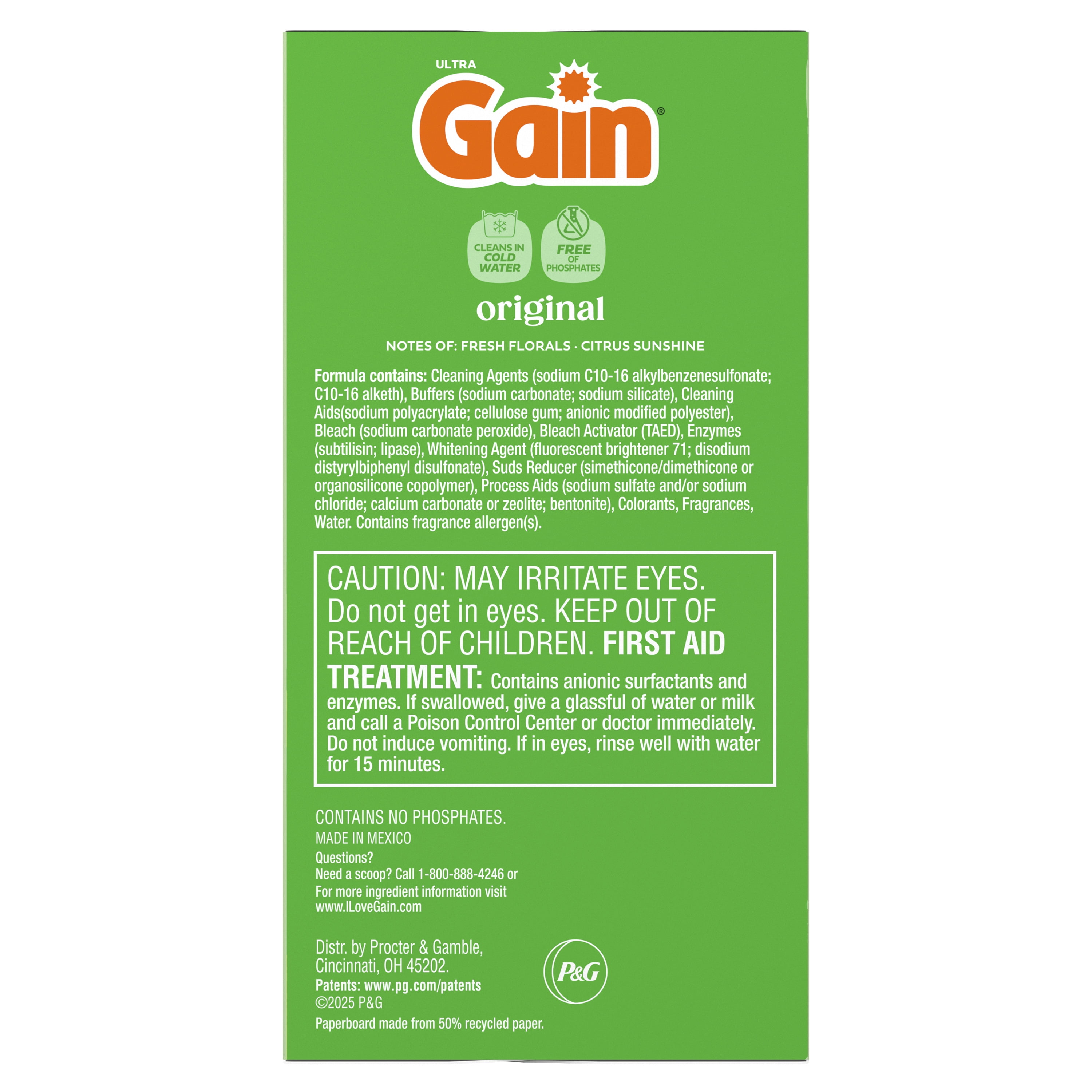 (4 pack) Gain Powder Laundry Detergent, Original Scent, 40 oz, 44 Loads