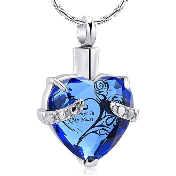 Crystal Heart Shape Cremation Jewelry Memorial Urn Necklace for Ashes, Stainless Steel Ash Holder Pendant Keepsake with Gift Box Charms Accessories for Women
