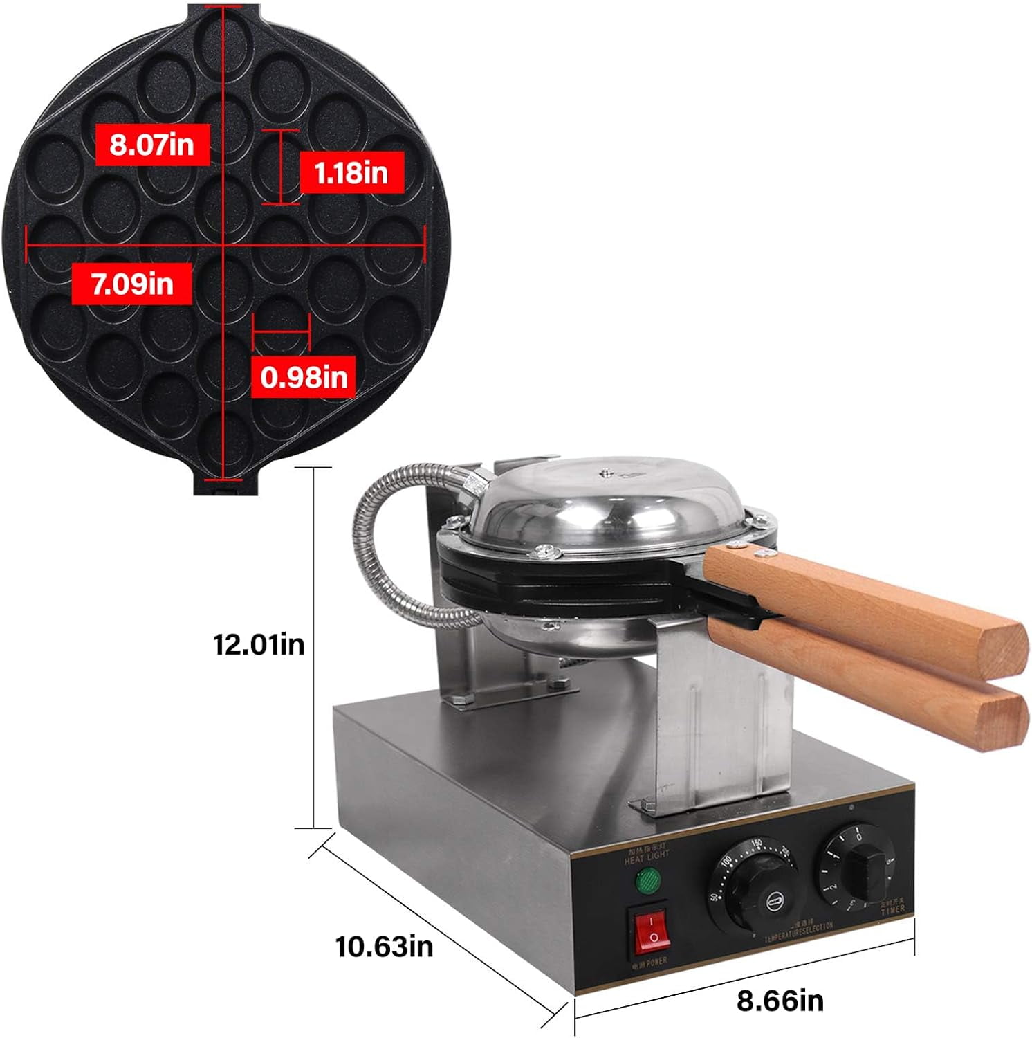 YUEWO 1300W Commercial Bubble Waffle Maker - 110V Non-Stick Rotating Egg Puff Iron for Home & Business (Hong Kong Style, 180° Flip, 50-250°C Temp Control)