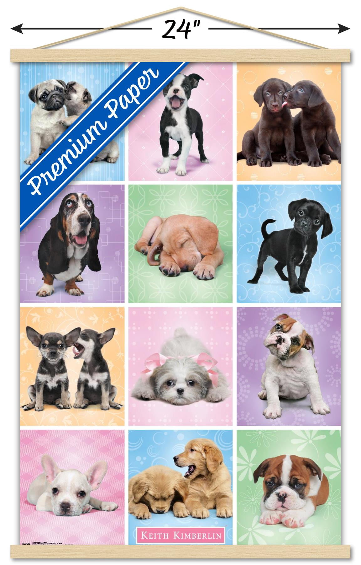 Keith Kimberlin - Puppies - Cuties Grid Wall Poster with Wooden Magnetic Frame, 22.375" x 34"
