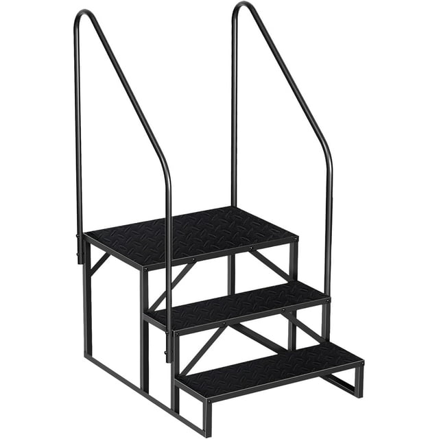 RV Steps with Handrail, RV Step Stool, Portable Pool Ladder, Heavy Duty Ladder Shelf Outdoor Mobile Home Stairs for Camper/Porch/SPA Pool/Pet Stairs