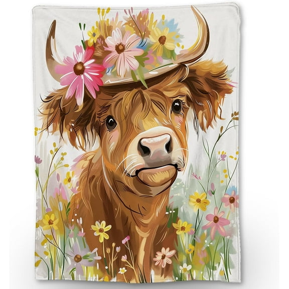 Cute Highland Cow Blanket Soft Cozy Lightweight Flannel Throw Blanket for Couch, Bed, Travel Outdoor | Warm Fuzzy Blankets for Adults Kids Women Boys Girls 50×60 in
