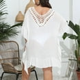 thumbnail image 4 of Cavosen Womens Swimsuit Cover up Sheer Summer Beach Dress Bikinis Bathing Suit Cover Ups Short Sleeve Crewneck Ruffle Hem Pool Oversized Swimsuit Kaftan Solid Color Swimwear Kimono, 4 of 7