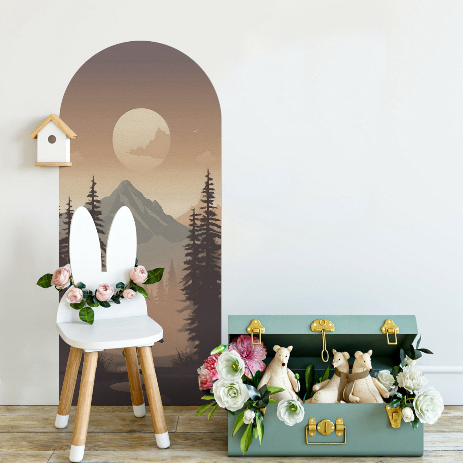 Arch Wall Decals Peel and Stick Boho Floral Wall Sticker 72" H x 32" W Large Flower Mural for Door Decor Removable Lanscape Wall Decal for Bedroom Living Room Office Spring Decor