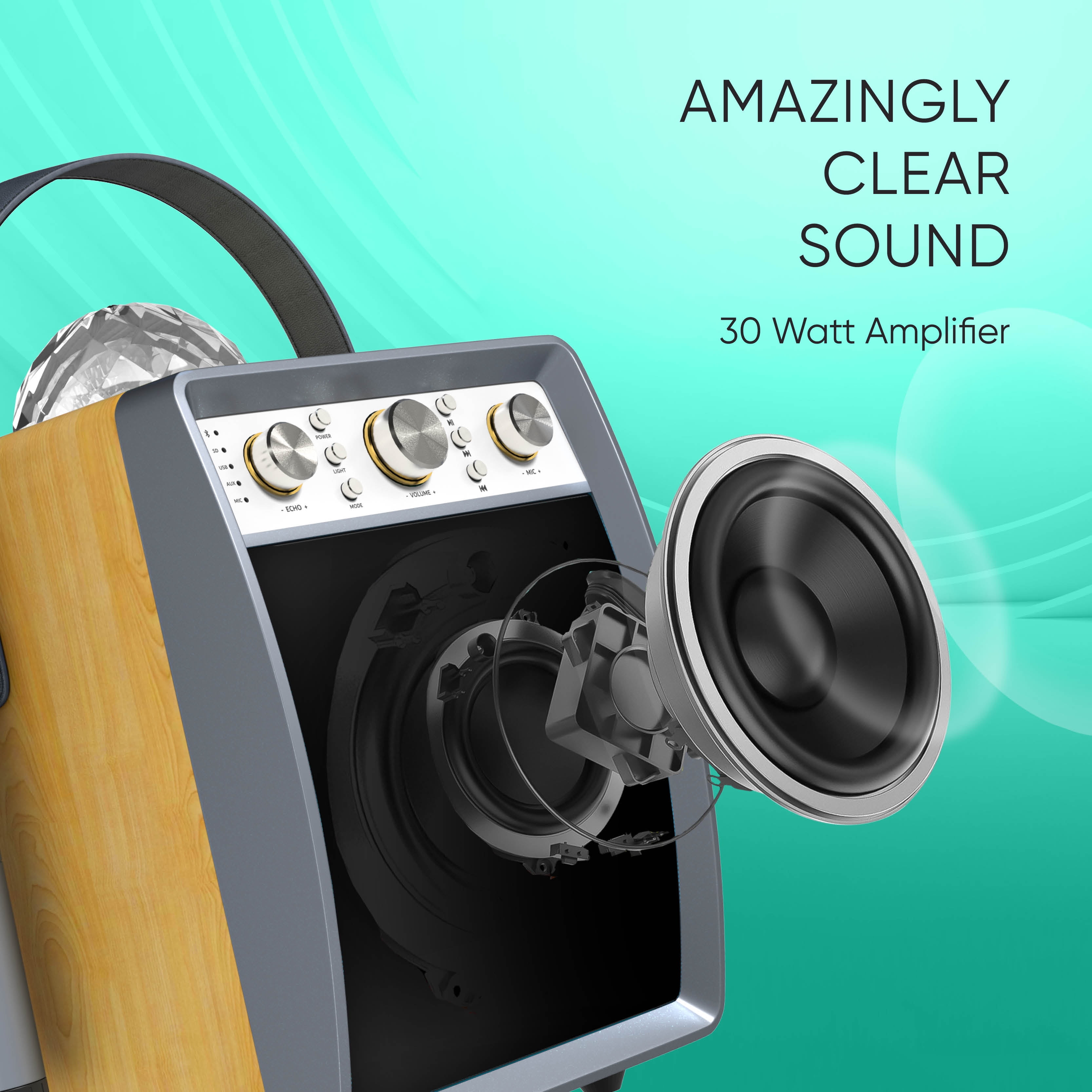 MASINGO Karaoke Machine for Adults and Kids with 2 Wireless Microphones, Portable Singing PA Speaker System Set with Disco Ball Party Lights & TV Cable, Ostinato M7