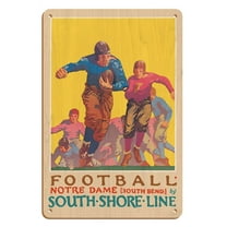 Football - University of Notre Dame Indiana - South Shore Line South Bend Station - Vintage Railroad Travel Poster by Oscar Rabe Hanson c.1926 - 8 x 12 inch Vintage Wood Art Sign