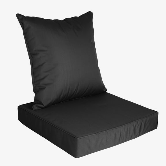 Buytoshop Outdoor Chair Seat Cushion Set,19" x 19" Waterproof Cushion and Pillow with Removable Cover,Black
