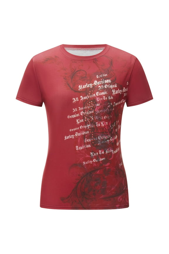 Women Punk Tops Fairy Grunge Letter Print Short Sleeve Slim Fit Round Neck Tee Goth Streetwear