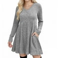 thumbnail image 6 of Efsteb Womens Sweaters V Neck Long Long Sleeve Fall Dresses Casual Midi Sweater Dress Comfy Fashion Clothes (Gray,L), 6 of 9
