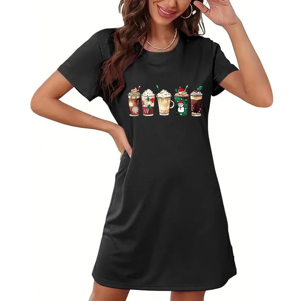 Camisón corto de talla grande para mujer, camisón de manga corta con estampado de pecho a la moda, camisón para mujer