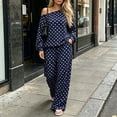 thumbnail image 2 of hoksml Women's Polka Dot Two Piece Outfit Off Shoulder Top Wide Leg Pants Casual Lounge Set Comfort, 2 of 6