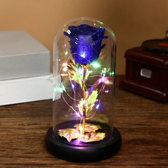 Glass Roses Flowers, Romantic Simulation Rose Flowers with Glass Cover, Light Up Forever Roses Birthday Gifts for Party Holiday Birthday Wedding