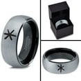 thumbnail image 4 of Tungsten Asterisk Star Symbol Glyph Band Ring 8mm Men Women Comfort Fit Black Dome Brushed Gray Polished, 4 of 4