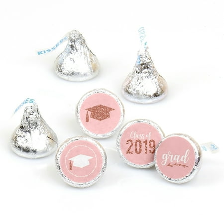 Fit Candy - Rose Gold Grad - 2019 Graduation Round Candy Stickers - Labels Fit Hershey's Kisses (108 ct)