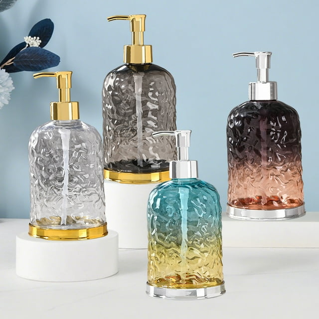 Bote dispensador de jabón de manos 450ml | Bomba de plástico recargable | Transparente, gris, marrón, multicolor | Resistente a la corrosión | Accesorio elegante para baño, cocina y oficina para la