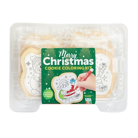 Corso Cookies Merry Christmas Cookie Coloring Kit - 12oz, 6 Pre-Baked Cookies and 4 Edible Food Coloring Markers
