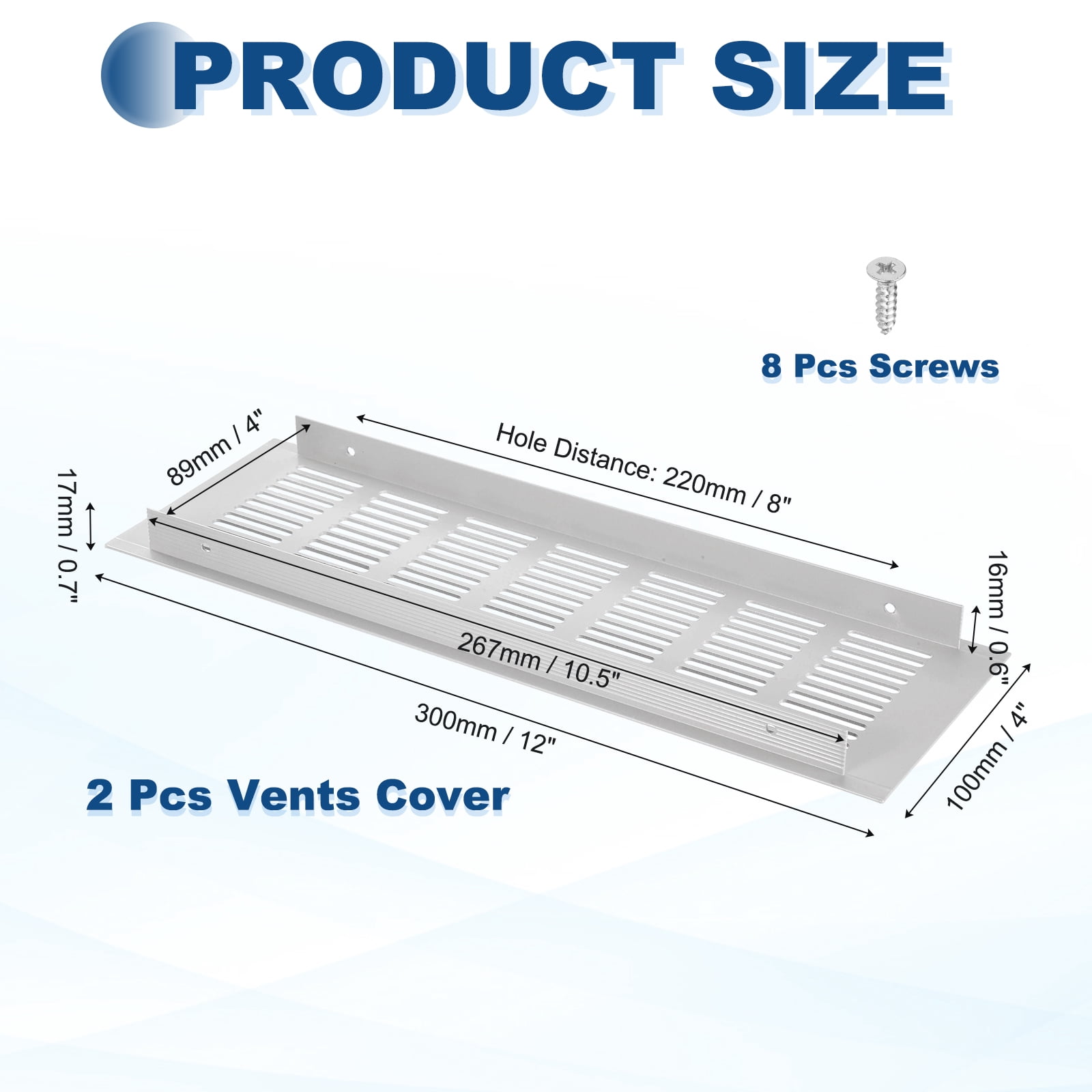 Uxcell 12 x 4 Inch Door Air Vent Cover, 2 Set Heavy Duty Aluminum Grille Ventilation Cover Louvered with 8 Mounting Screws for Cabinet Wardrobe Door, Grey