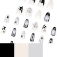 thumbnail image 2 of White and Black Star Spiral Gradient Press on Nails, Medium Coffin Glossy Rhinestone Accent Artificial Nails, 24 Count, 2 of 7