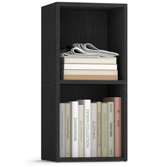 2-Tier Cube Bookcase, Open Storage Shelf for Living Room, Office, Space-Saving Design, Easy Assembly, Black