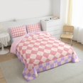 thumbnail image 3 of Castle Fairy Geometric Grid Plaid Full Size Comforter Sets 3-Piece for Kids Children Teens,Vintage Aesthetic Bedding Comforter Set,Pink Purple Lightweight Bedding Sets,Microfiber Bedroom Decor, 3 of 8