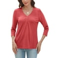 thumbnail image 5 of VDJ Summer Tops for Women 3/4 Sleeve Button Up Plain Tee Comfortable Casual Lounge Shirts Light Green Chic Blouses Size M, 5 of 8
