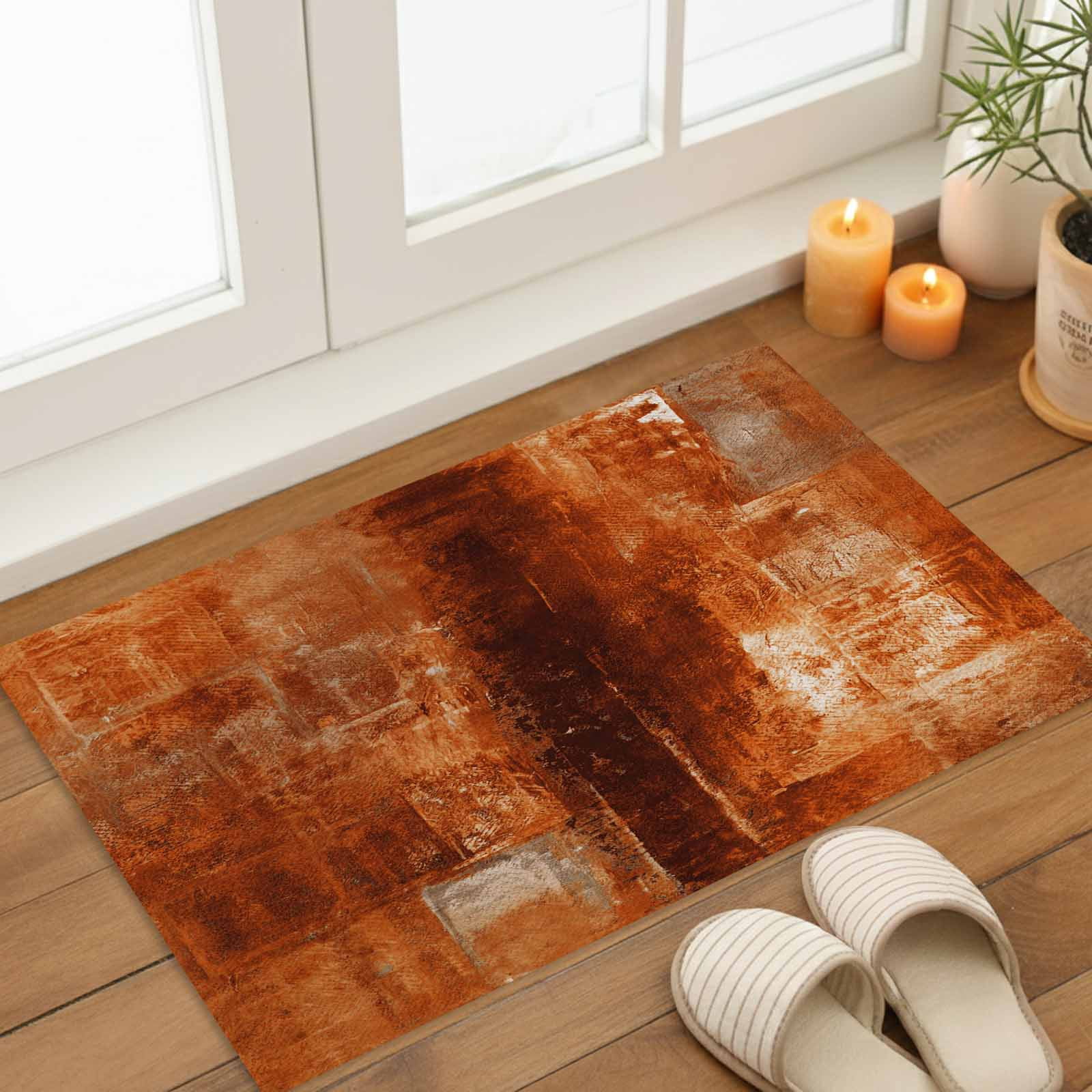 Burnt Orange Indoor Door Mat - 20"x31.5", Non-Slip Welcome Mat for Outdoor, Oil Painting Modern Abstract Art Vintage Front Doormat for Entry, Low-Profile Doormat Entrance Rug for Kitchen/Bathroom
