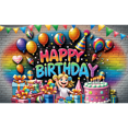 thumbnail image 1 of Colorful Happy Birthday Background Banner Neon Glow Graffiti Family Celebrate Party Wall Decor Banner Photo Booth Props, 1 of 1