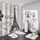 thumbnail image 1 of Juego de 4 cortinas de ducha con diseño de la Torre Eiffel de París, decoración para baño con alfombras antideslizantes, alfombrilla en forma de U, tapa de inodoro, cortinas de baño impermeables con, 1 of 7