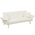 thumbnail image 6 of Modern Teddy Fabric Comfy Sofa with 2 Pillows for Living Room, Convertible Couch with Folding Armrest Beige, 6 of 7