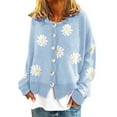 thumbnail image 1 of Cárdigan de mujer de moda de invierno con cuello en V y manga larga de punto con margaritas, abrigo holgado liso con botones abiertos, jersey de punto, abrigo informal (XXL), 1 of 5