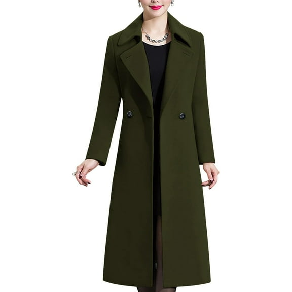 FUNING Women's Winter Wool Coats Warm Double-breasted Notched Lapel Jackets Midi Long Peacoat Long Sleeve Pea Coats