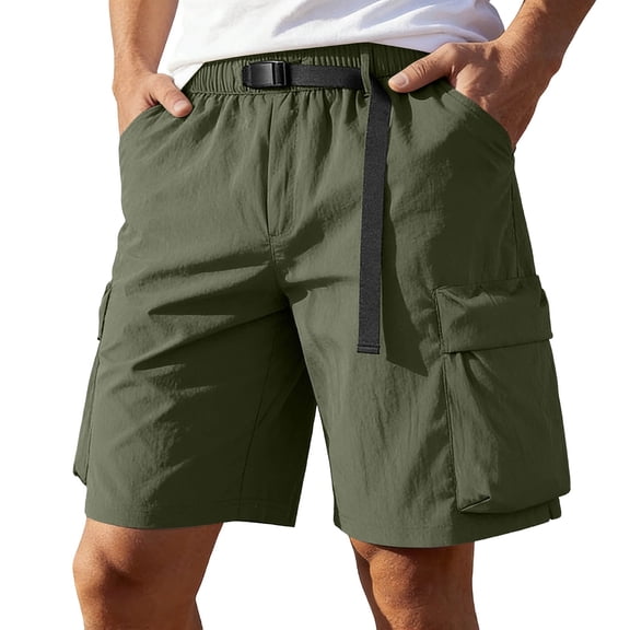 Sevevn Men's Quick Dry Cargo Shorts Elastic Waist with Buckle Belt Casual Utility Shorts with Large Pockets