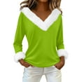 thumbnail image 2 of Long Sleeve Pullover Christmas Tops Womens Loose Long Sleeve V Neck Fur Trim Sweater Tops Green XL, 2 of 7