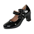 thumbnail image 3 of IEMIEMIEM Women's Bow Heels Sparkly Mary Jane Block Chunky Heel Comfortable Pumps Slip On Round Toe Low Heels Wedding Evening Party Dress Shoes Black 8.5 Wide, 3 of 7