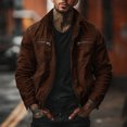 thumbnail image 2 of RYDCOT Mens Corduroy Bomber Jacket Lightweight Zip up Casual Vintage Spring Fall Varsity Jacket with Zipper Pockets Coffee, 2 of 6