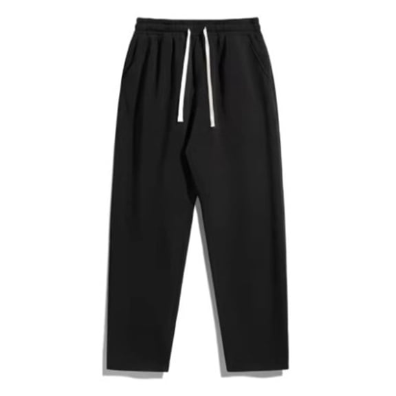 LEAVINGSUO Baggy Sweatpants Wide Leg Pants for Men Fleece-lined Straight Pants Winter Solid Color Loose Sports Casual Pants Black S
